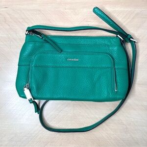 CALVIN KLEIN “Lily” Pebble Leather Crossbody Bag Kelly Green Top Zip Small